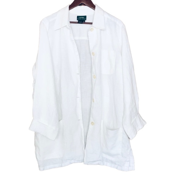 LAUREN Ralph Lauren Linen White Long Button Down Shirt - Picture 4 of 16